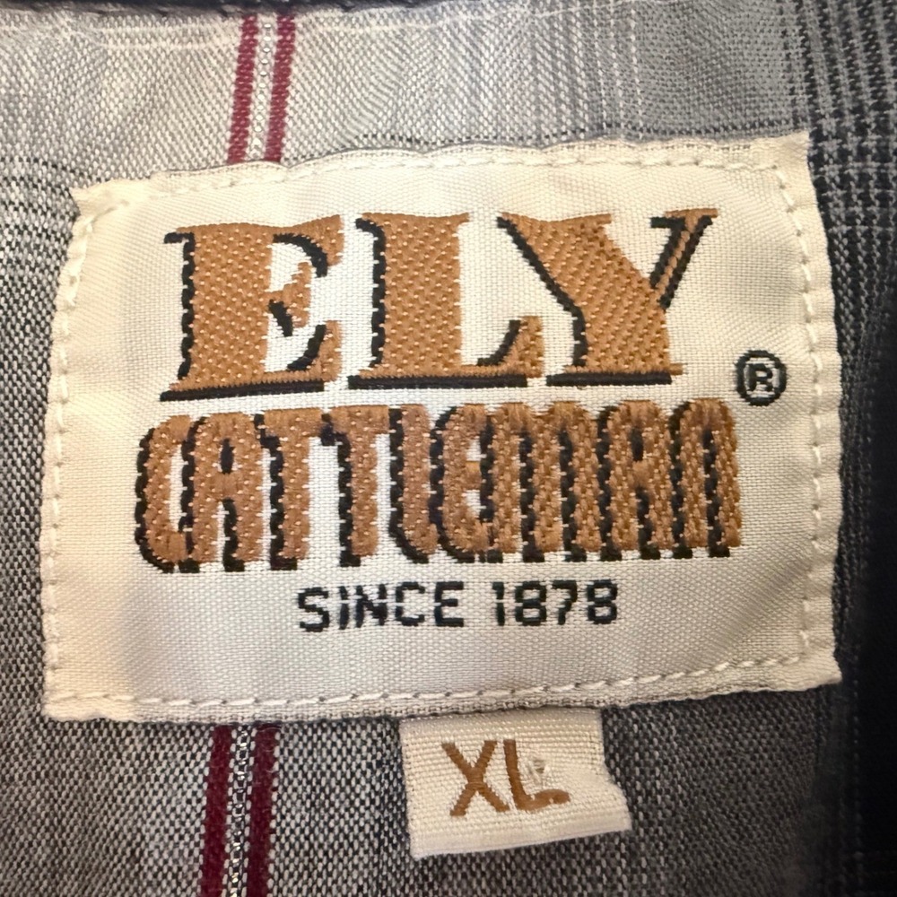 Ely Cattleman Mens Plaid Western Pearl Snap Shirt XL Black White Rodeo Ranch - Picture 4 of 7